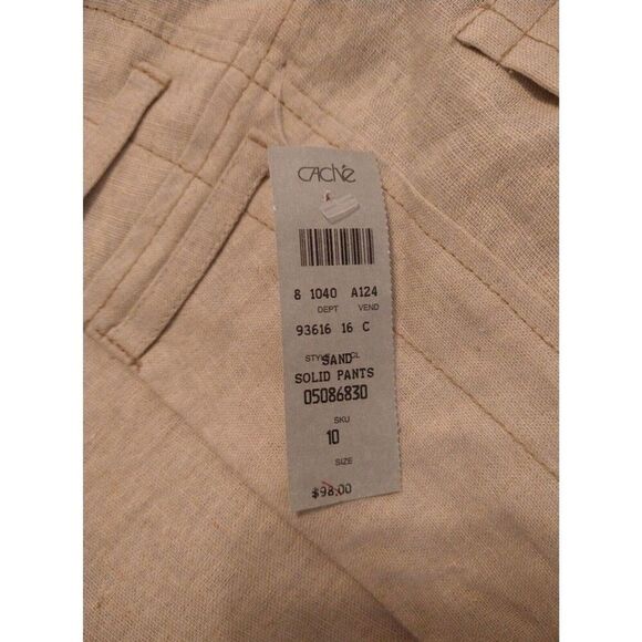 Cache beige linen flared bottom pants Sz 10 Boho Beachy Cottage Core - Picture 11 of 11